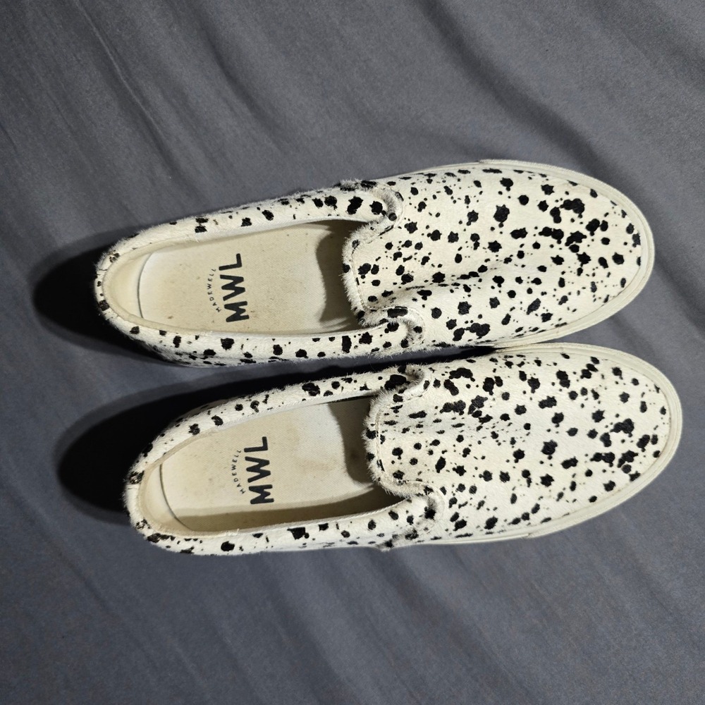 Madewell MWL Sidewalk Sneaker Women 8.5‎ White Black Spotted Calf Hair